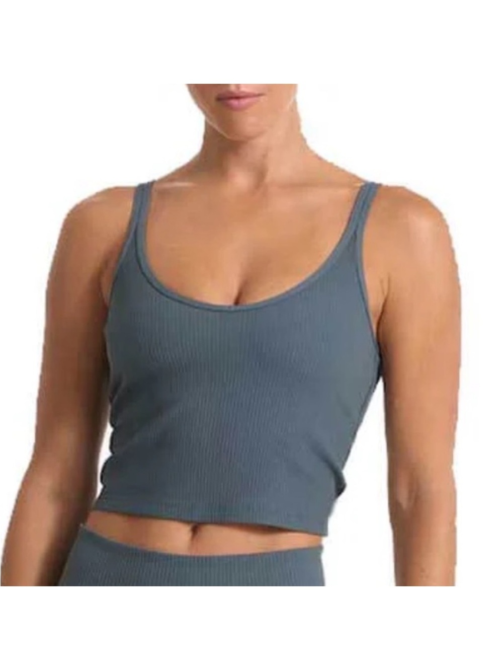 Vuori Rib Crop Tank – Stone Blue ribbed bra shelf strappy back medium m